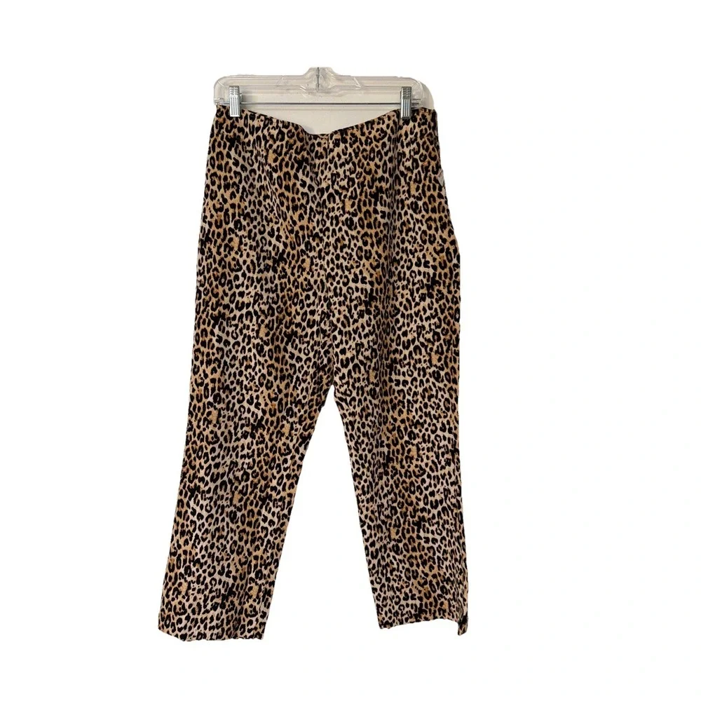ZARA Women's Leopard Printed Side Zip Linen Blend Light weight Pants‎ Size L NEW